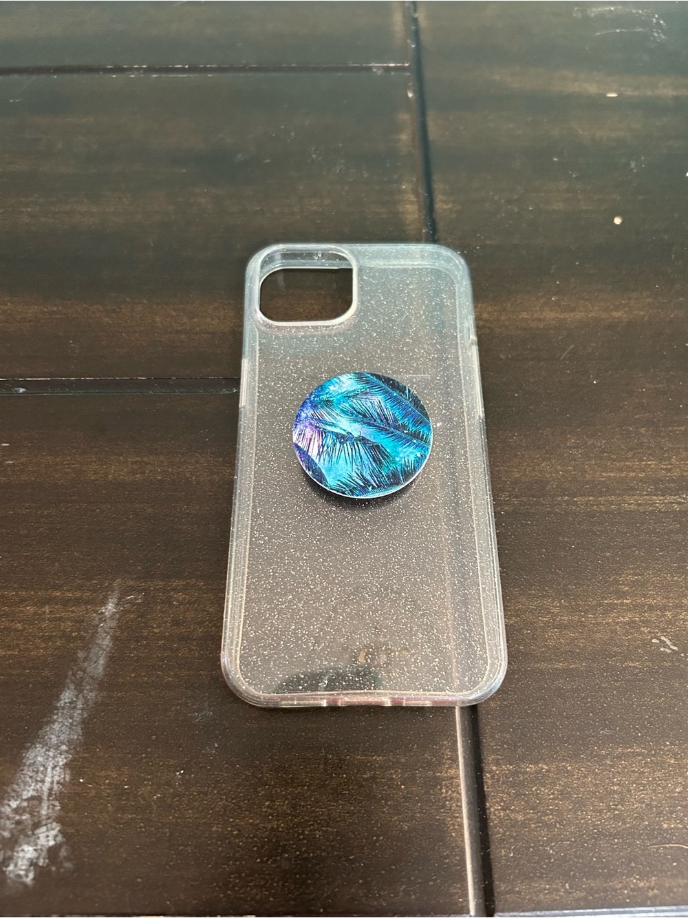 Clear Glitter Phone Case with Blue Palm PopSocket - Unbranded for iPhone 14